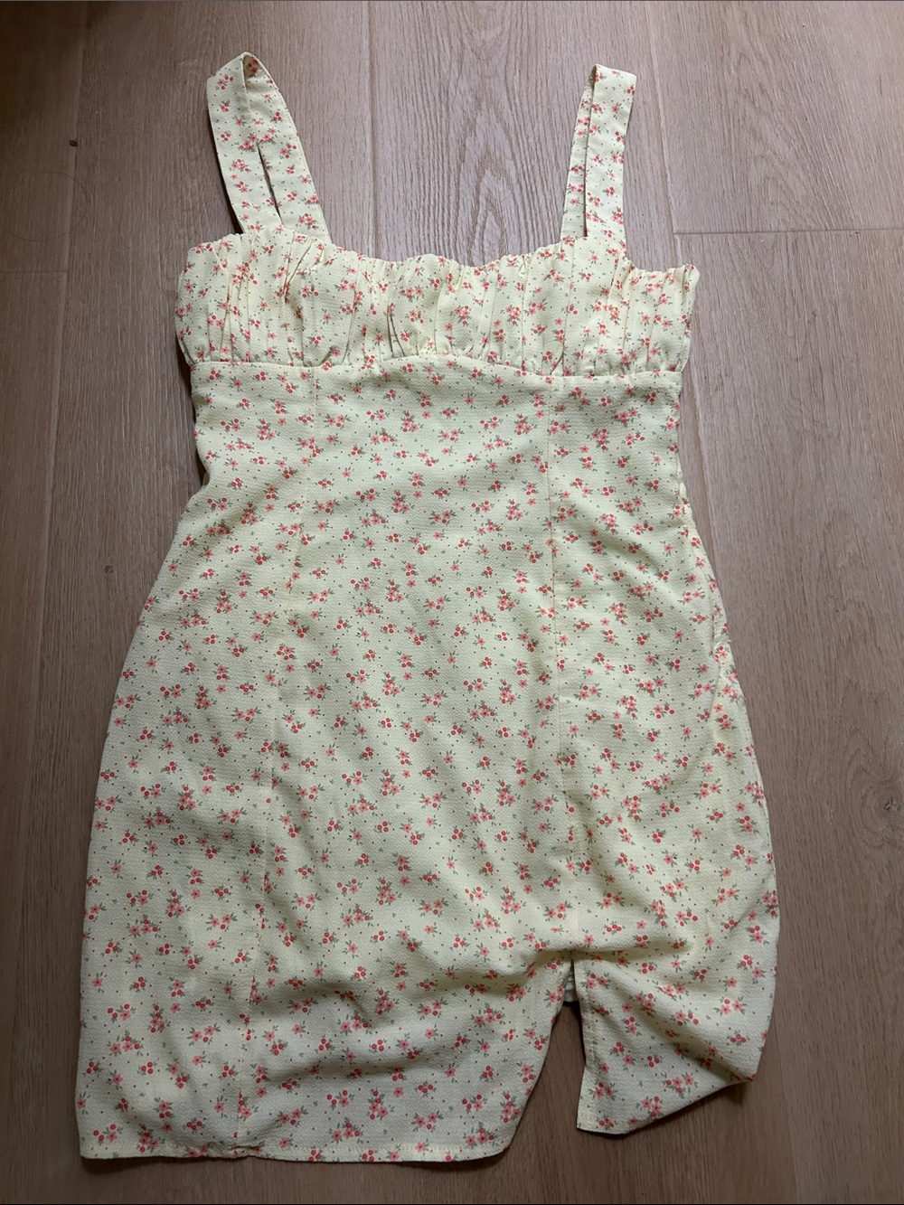 Floral Yellow Sundress with Pink Flower Print